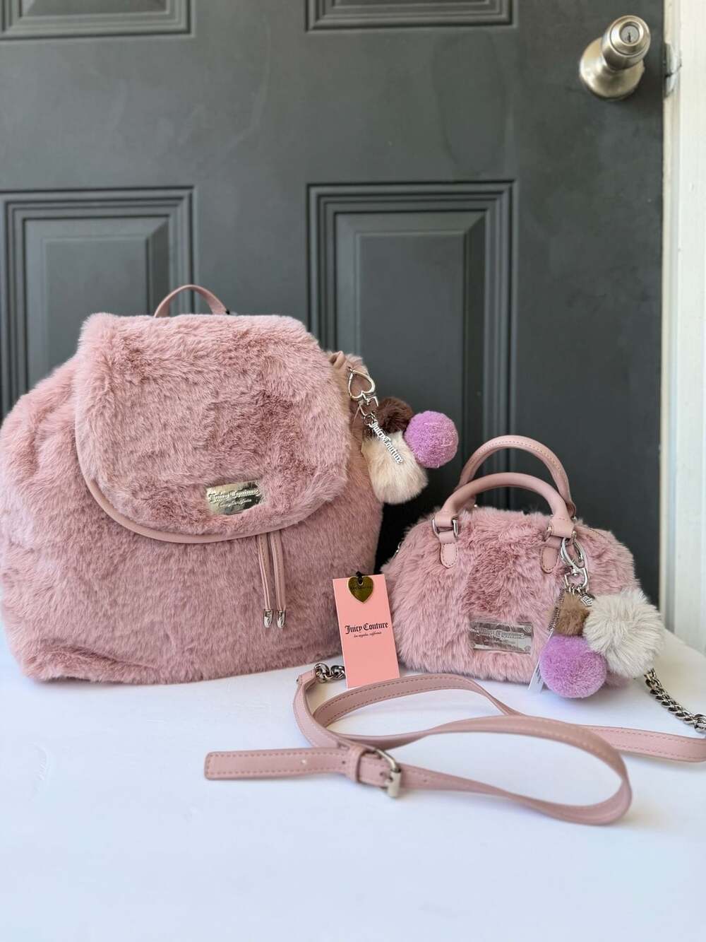 Juicy Couture Faux Fur Pink Backpack And Mini Handbag Set NWT